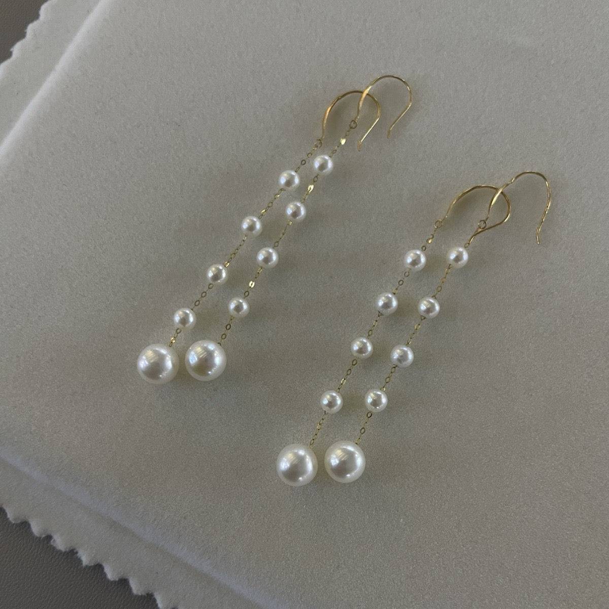 Dangle Cluster Earrings with Freshwater Pearls and Gold