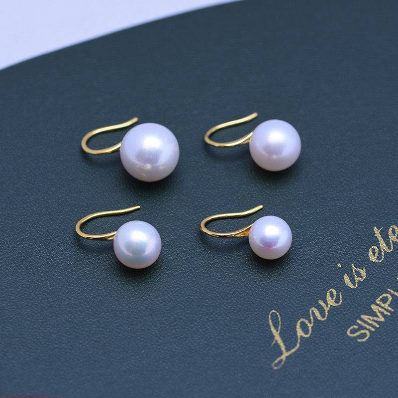 Freshwater White Pearl Classic Hook Earrings in Silver