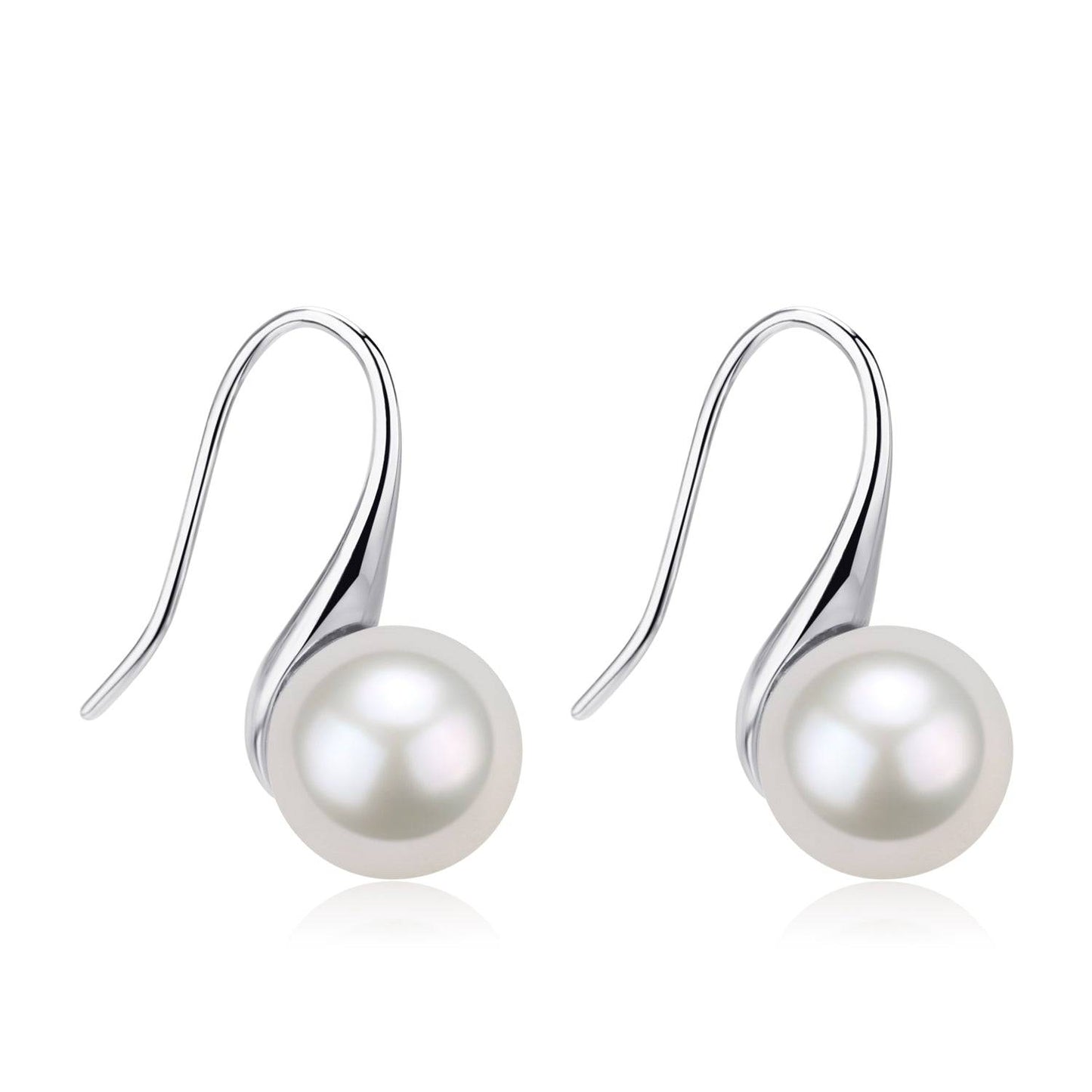 Freshwater White Pearl Classic Hook Earrings in Silver