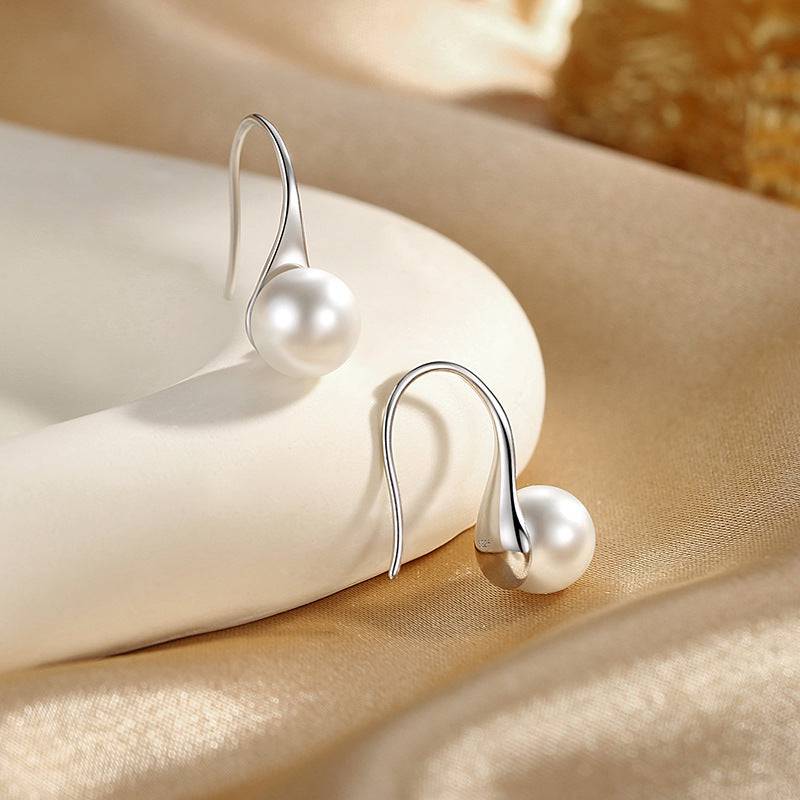 Freshwater White Pearl Classic Hook Earrings in Silver