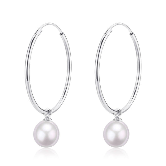 Large Hoop Dangling Freshwater Pearl Earrings