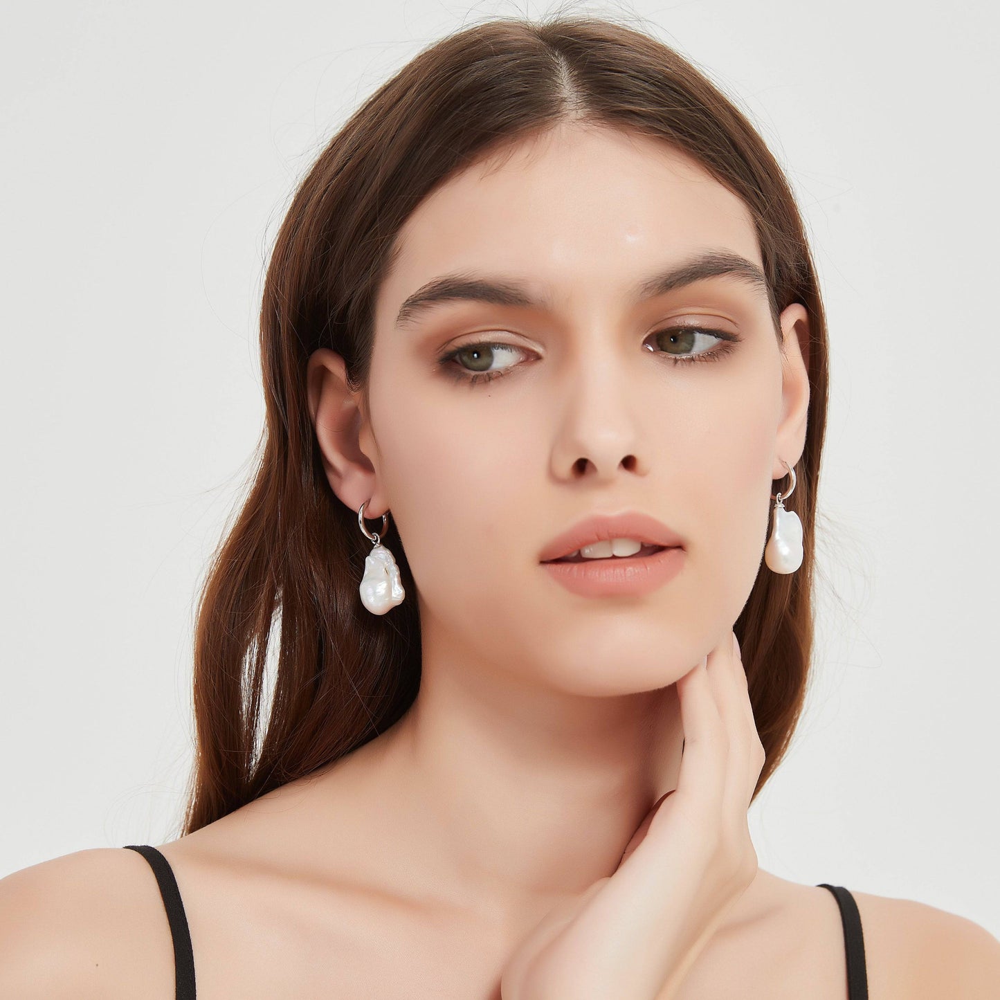 Large Baroque Pearl Drop Hoop Earrings