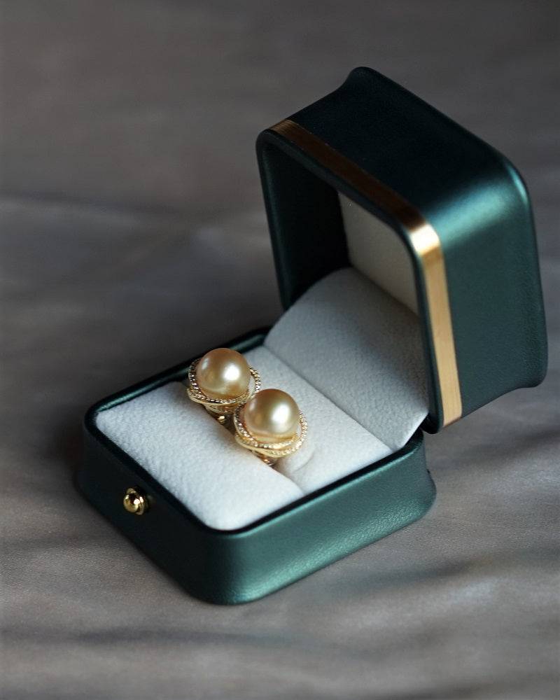 Golden South Sea Pearl and CZ Rose Earrings