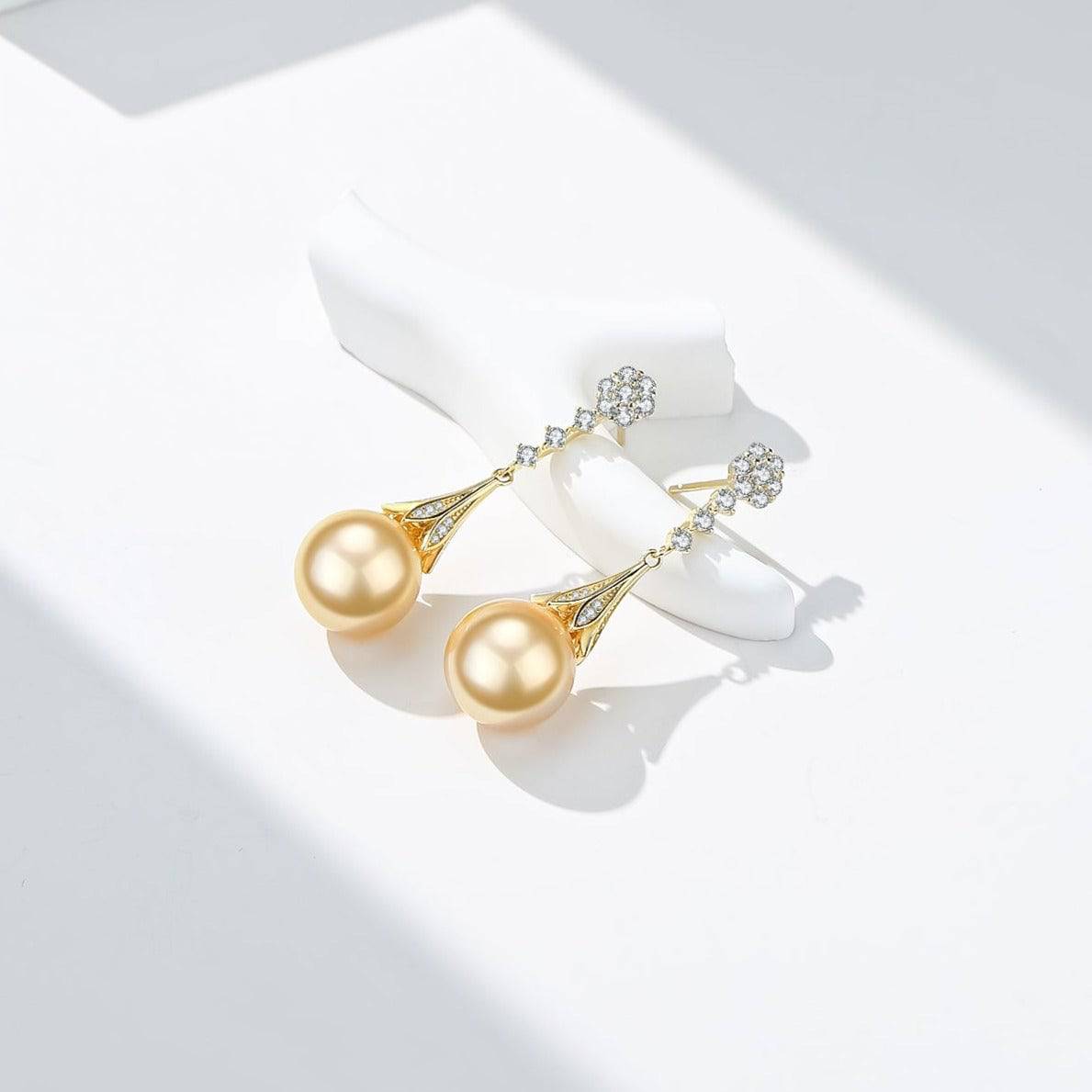 Daisy Earrings with Golden South Sea Pearl and CZ