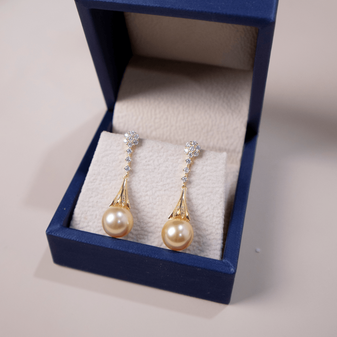 Daisy Earrings with Golden South Sea Pearl and CZ