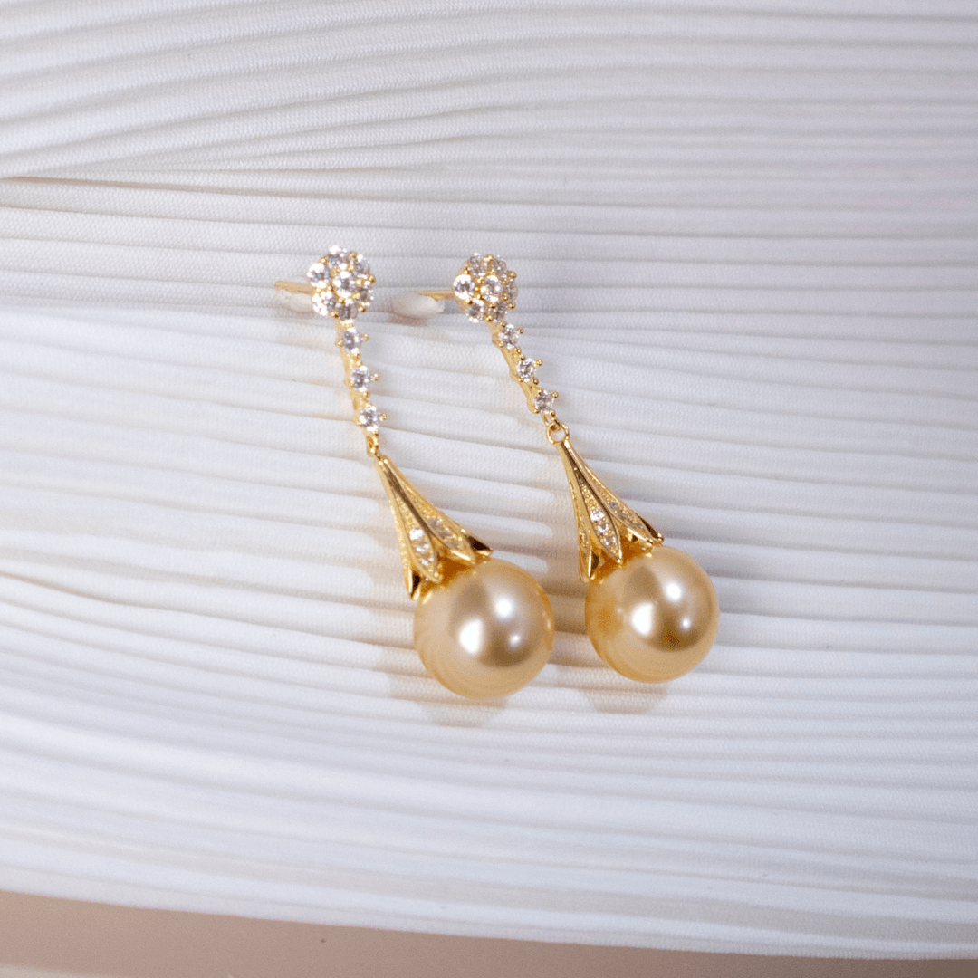 Daisy Earrings with Golden South Sea Pearl and CZ