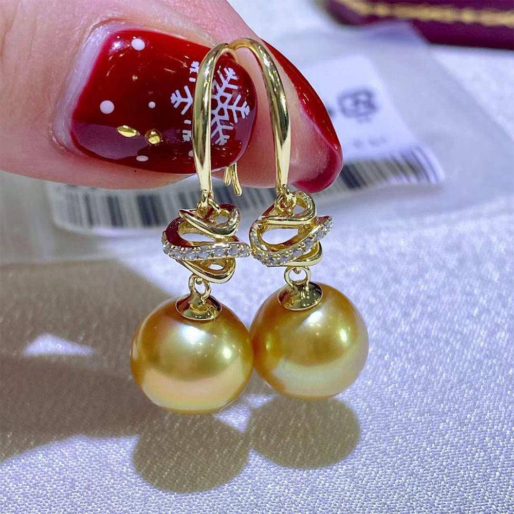 Elegant Golden South Sea Pearl and CZ Drop Earrings