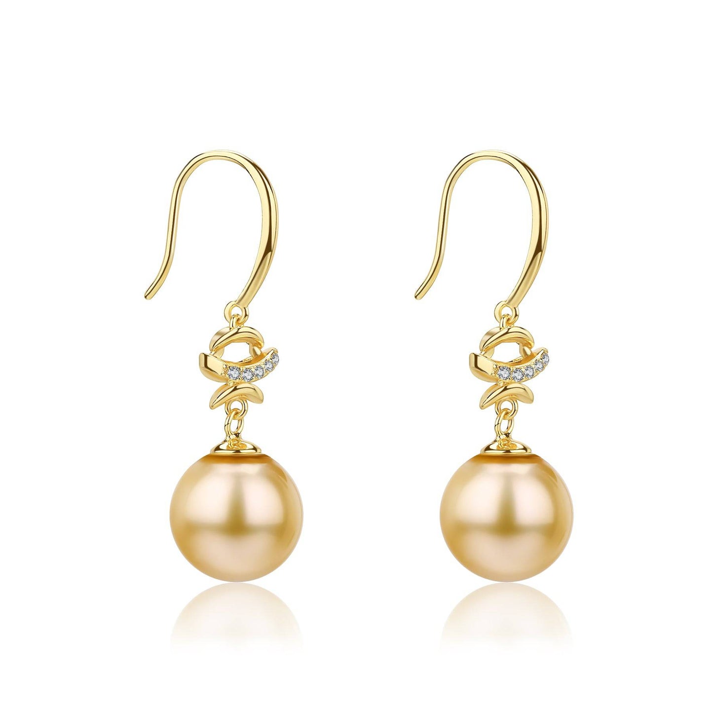 Elegant Golden South Sea Pearl and CZ Drop Earrings