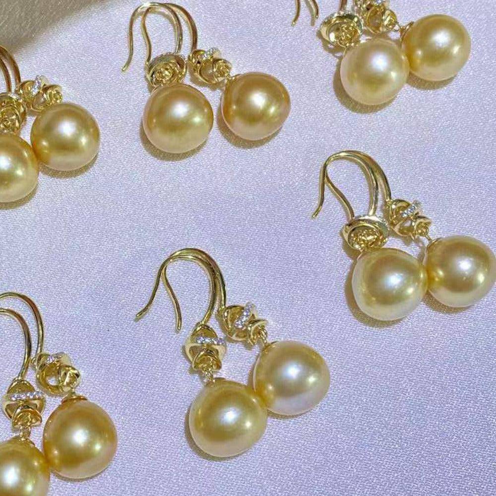 Elegant Golden South Sea Pearl and CZ Drop Earrings