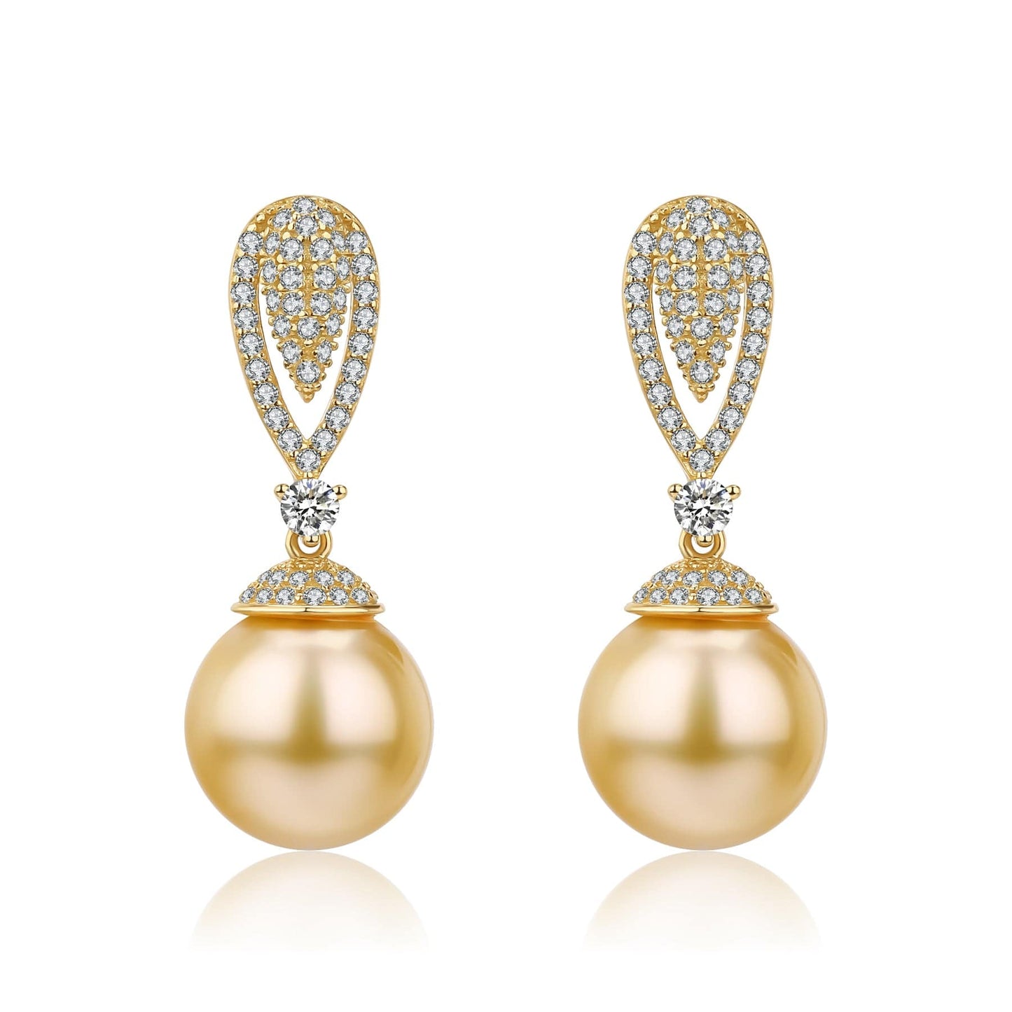 Elegant Golden South Sea Pearl and Cubic Zirconia Earrings