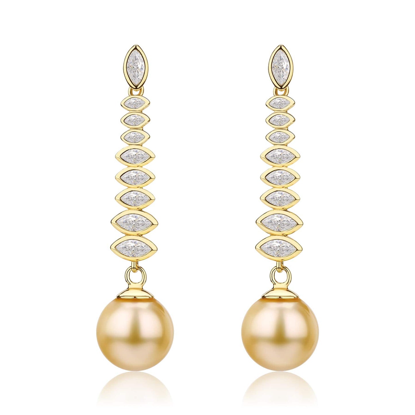 South Sea Pearl and CZ Earrings in Gold 2