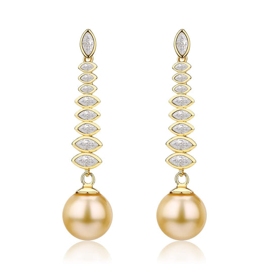 South Sea Pearl and CZ Earrings in Gold 2