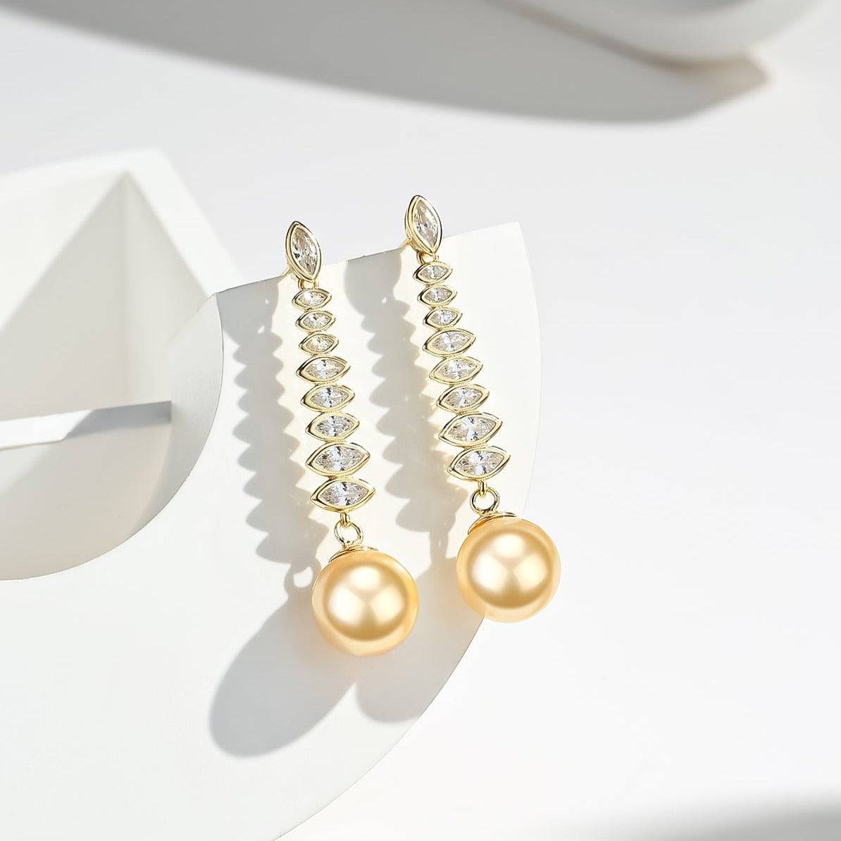 South Sea Pearl and CZ Earrings in Gold 2