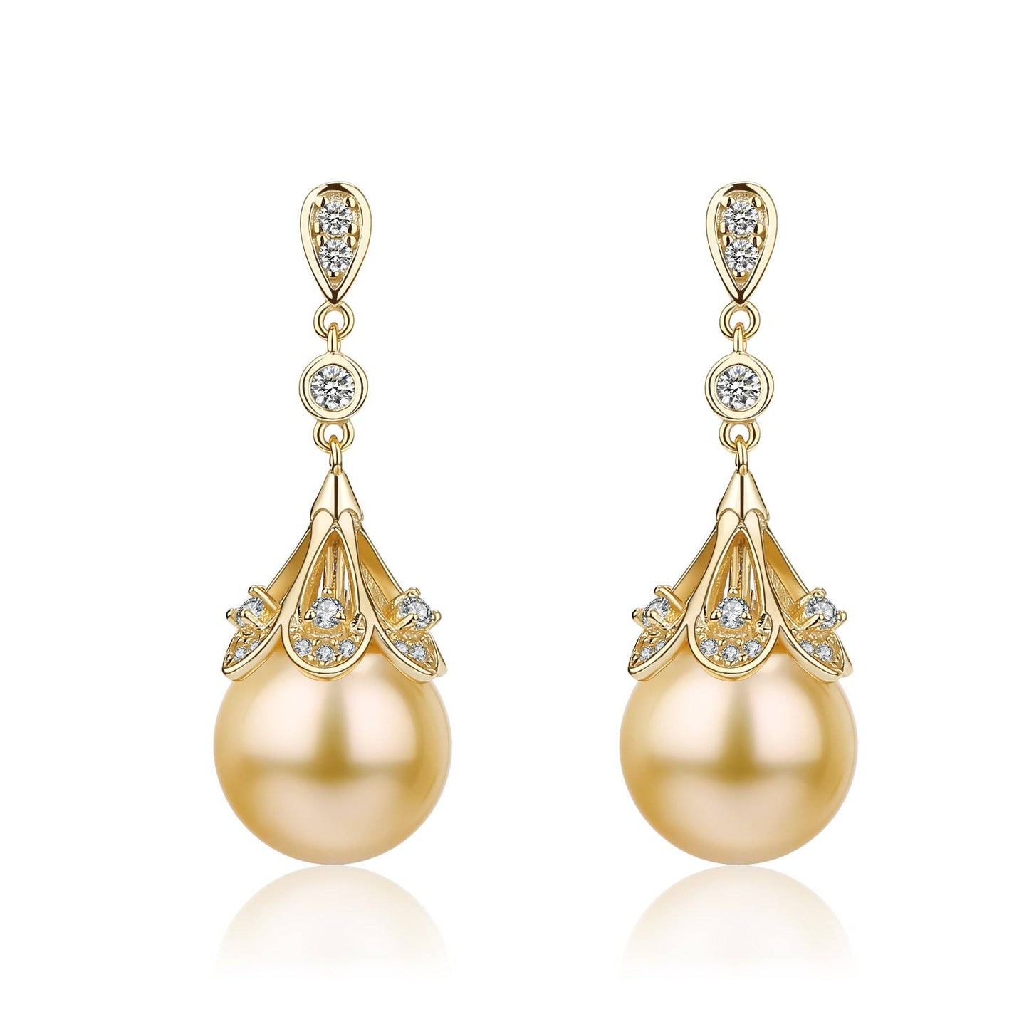 South Sea Pearl and CZ Earrings in Gold 1