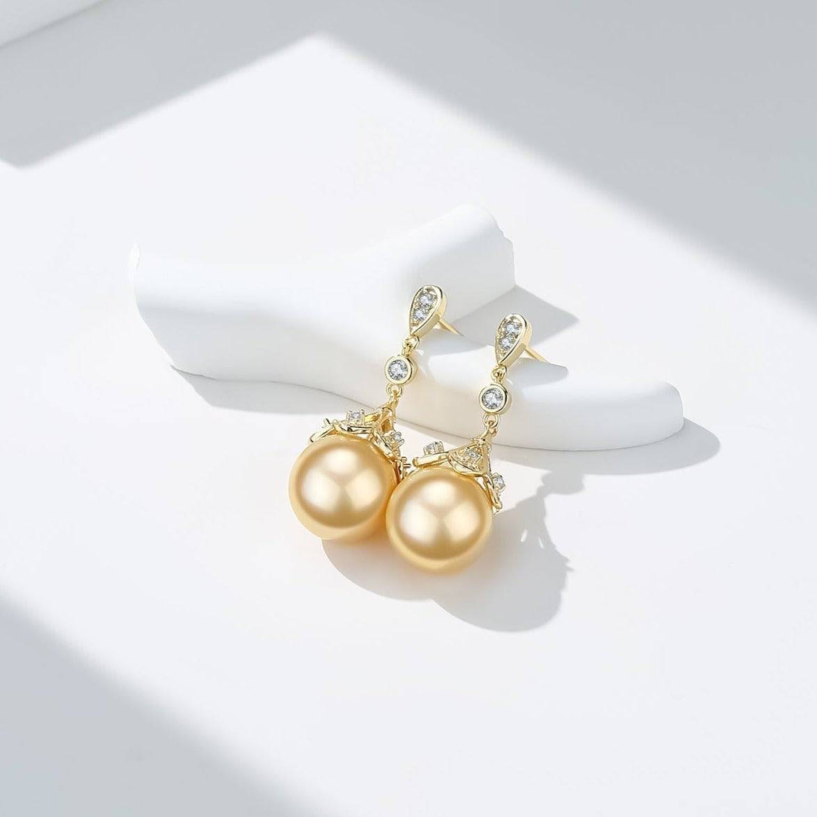 South Sea Pearl and CZ Earrings in Gold 1