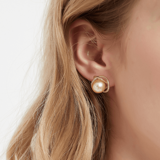 Rose Earrings with Golden South Sea Pearl and CZ