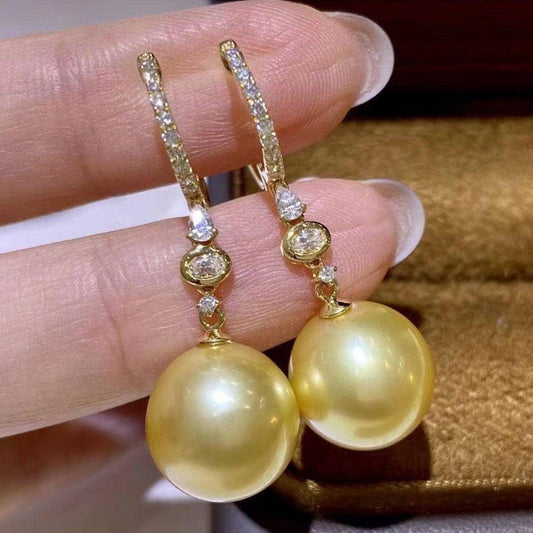 Golden South Sea Pearl Earrings in Sisi Style