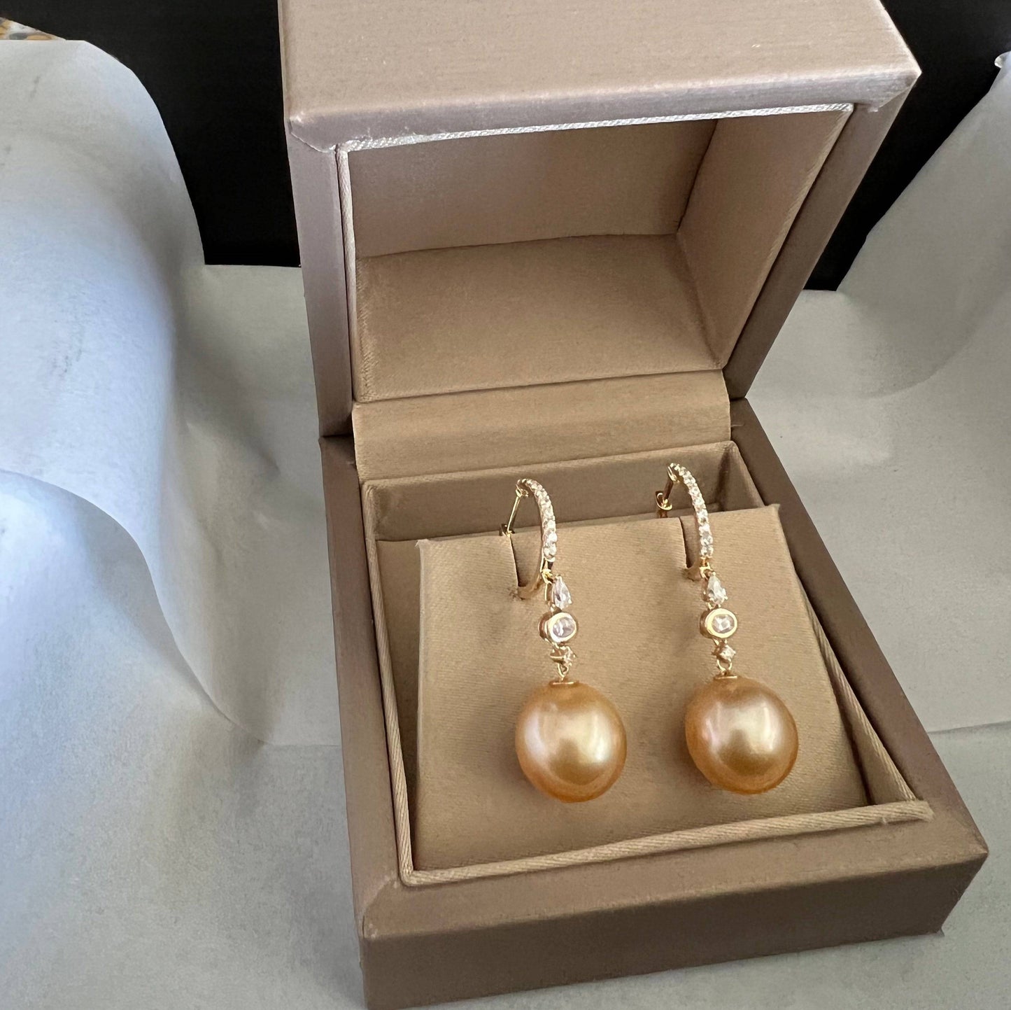 Golden South Sea Pearl Earrings in Sisi Style