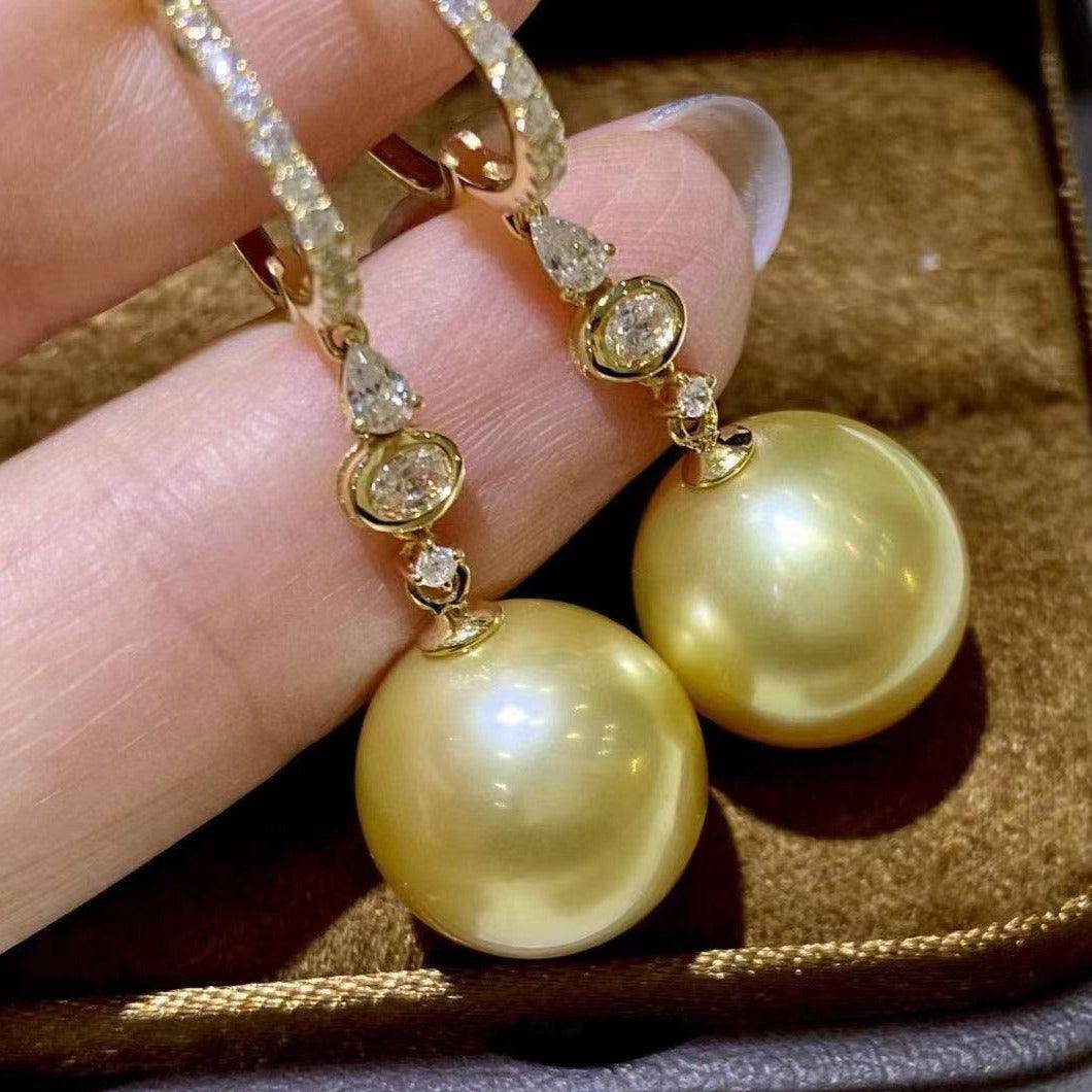 Golden South Sea Pearl Earrings in Sisi Style