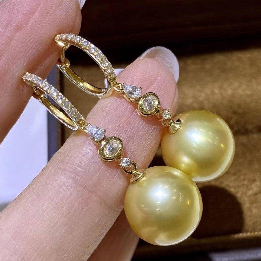 Golden South Sea Pearl Earrings in Sisi Style