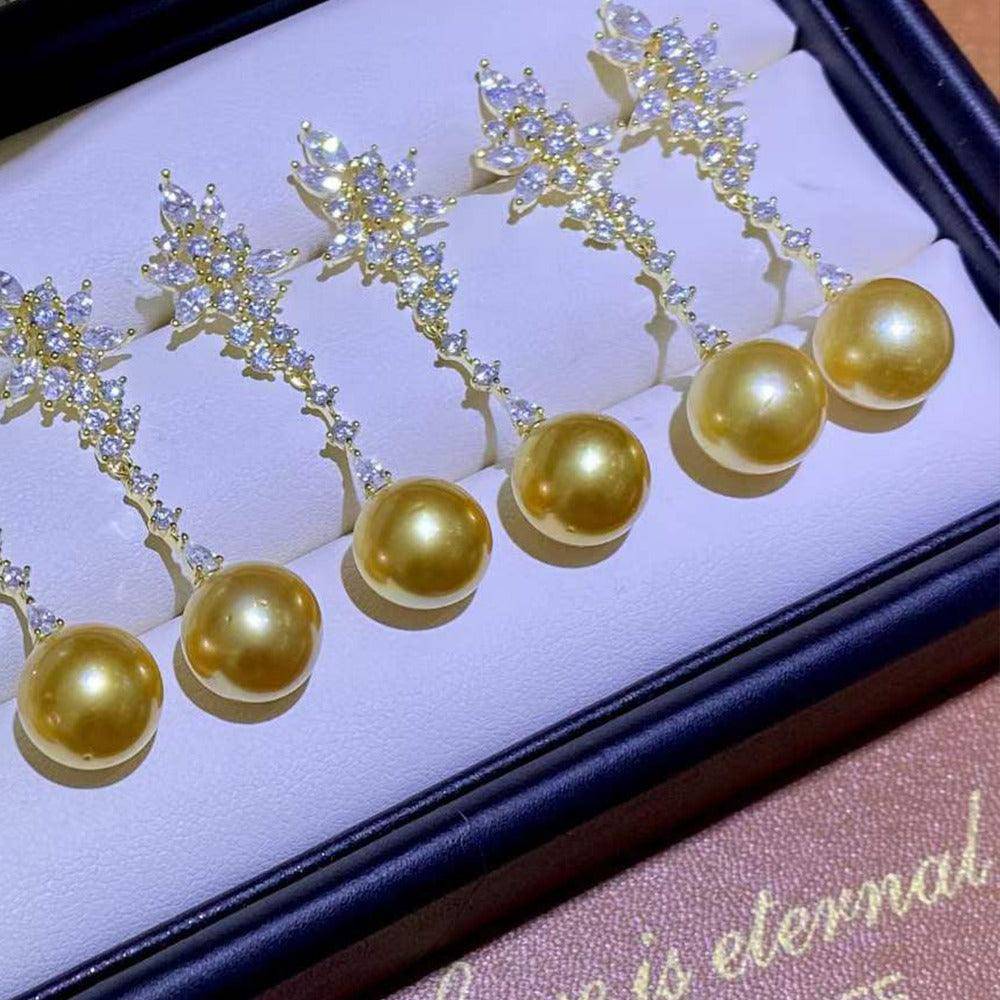 Snowflake Earrings with Golden South Sea Pearls