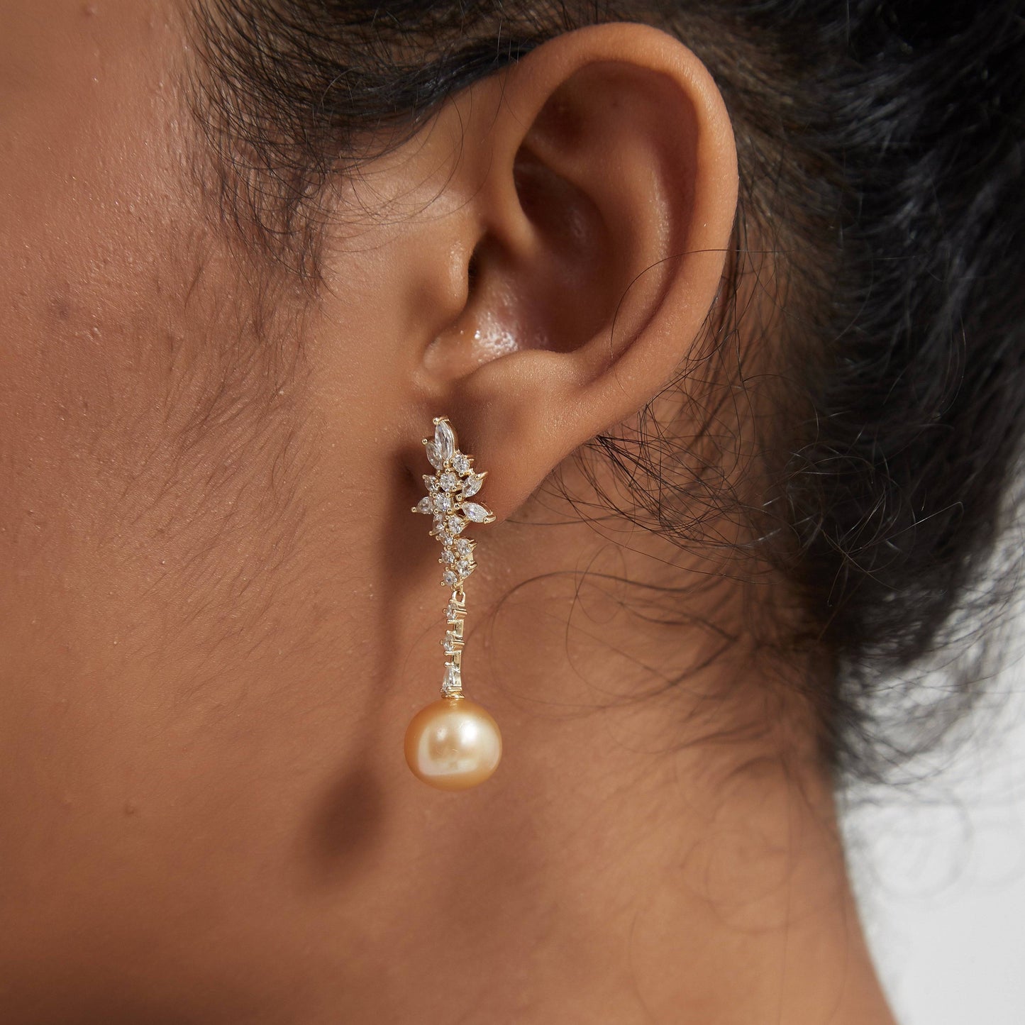 Snowflake Earrings with Golden South Sea Pearls