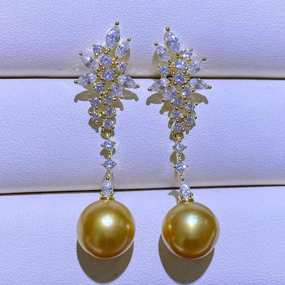 Snowflake Earrings with Golden South Sea Pearls