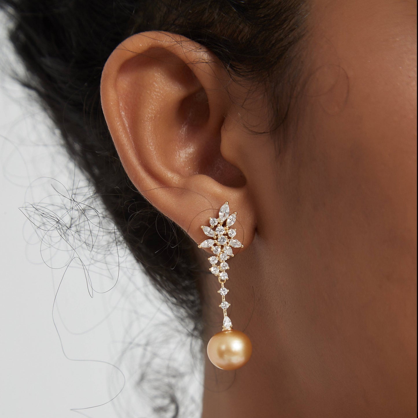 Snowflake Earrings with Golden South Sea Pearls