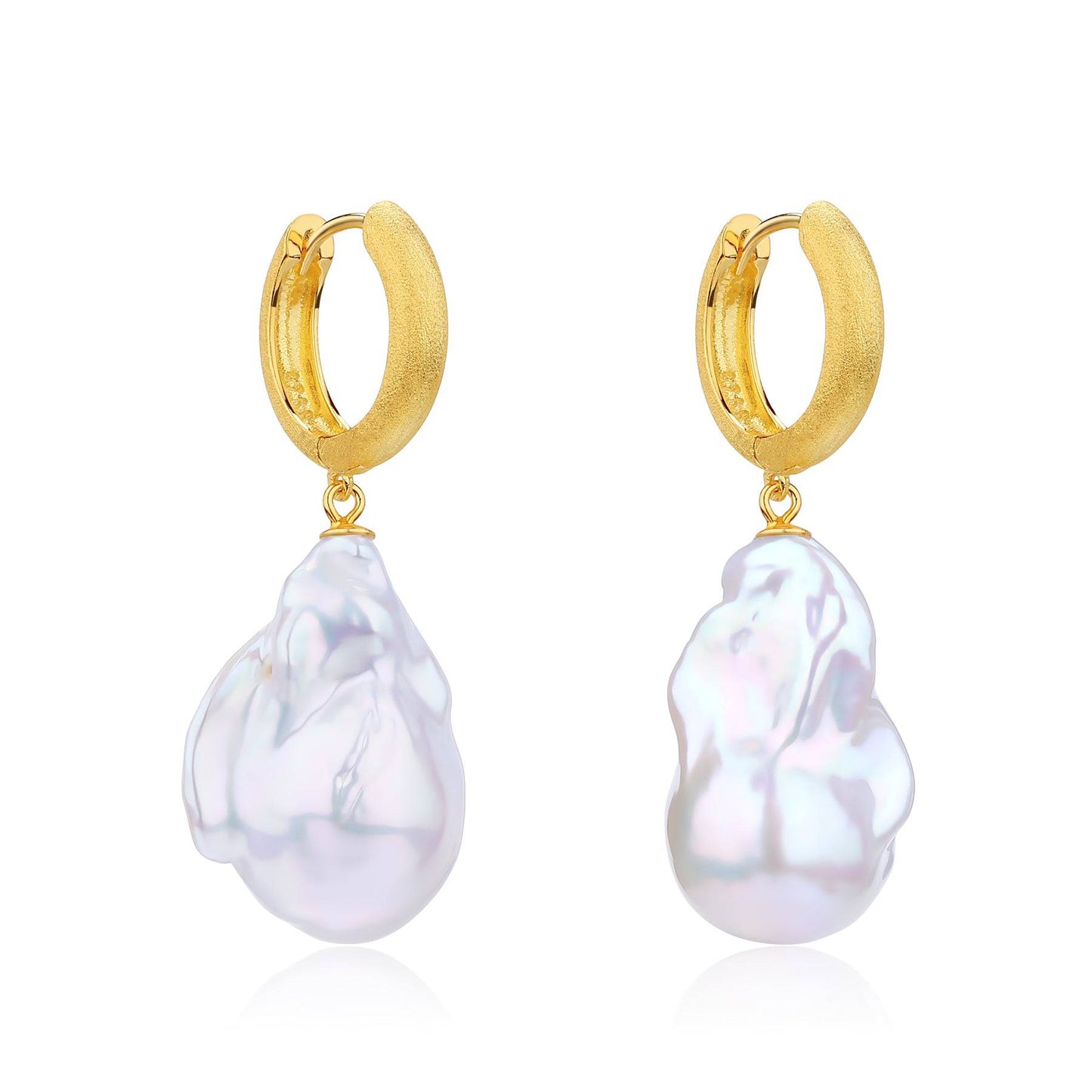 Matte Gold Large Baroque Pearl Hoop Earrings