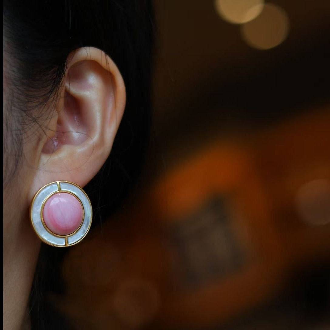 Pink Conch Shell and Pearl Earrings