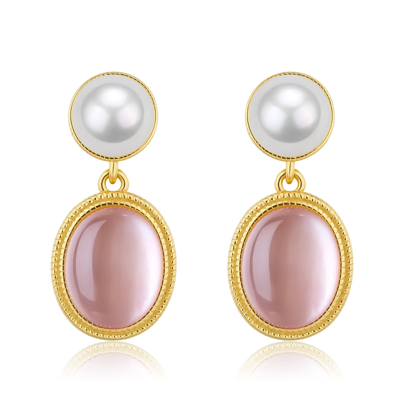 Natural Pink Crystal and Mother of Pearls Earrings