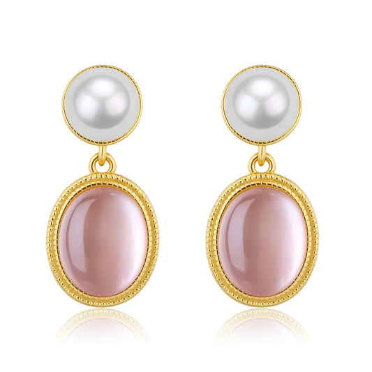 Natural Pink Crystal and Mother of Pearls Earrings