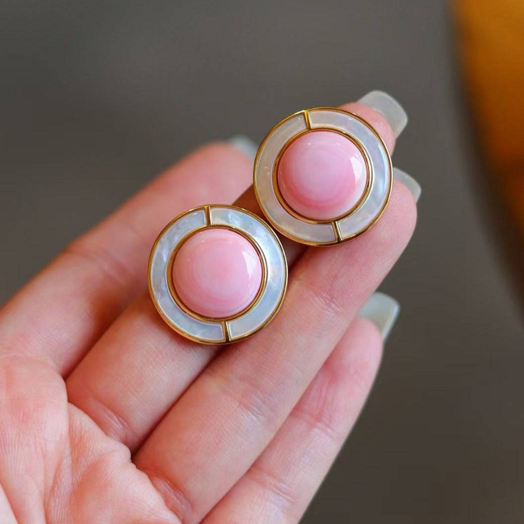 Pink Conch Shell and Pearl Earrings