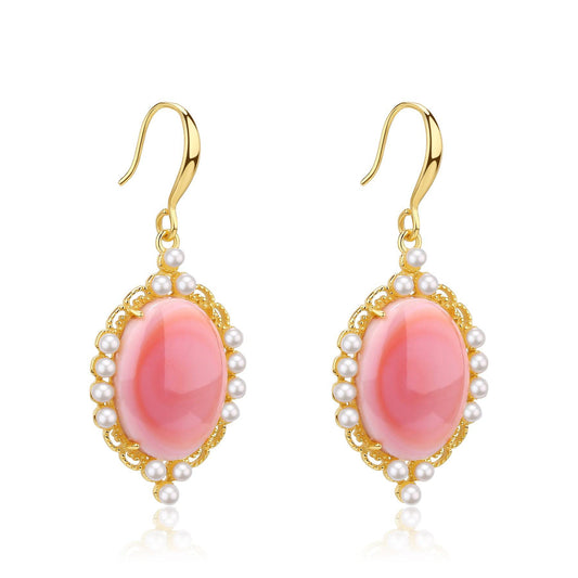 Pink Queen Conch Shell Pearls Gold Vermeil Earrings