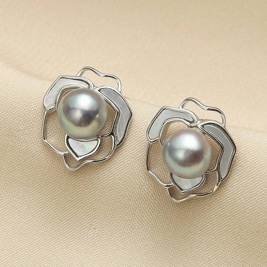 Silver Earrings with Blue Seawater Pearls