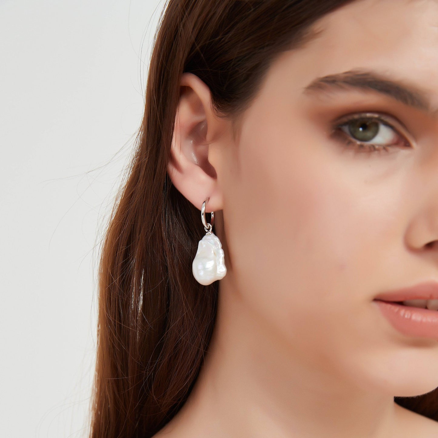 Large Baroque Pearl Drop Hoop Earrings