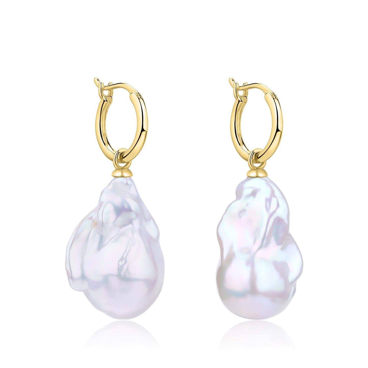 Large Baroque Pearl Drop Hoop Earrings