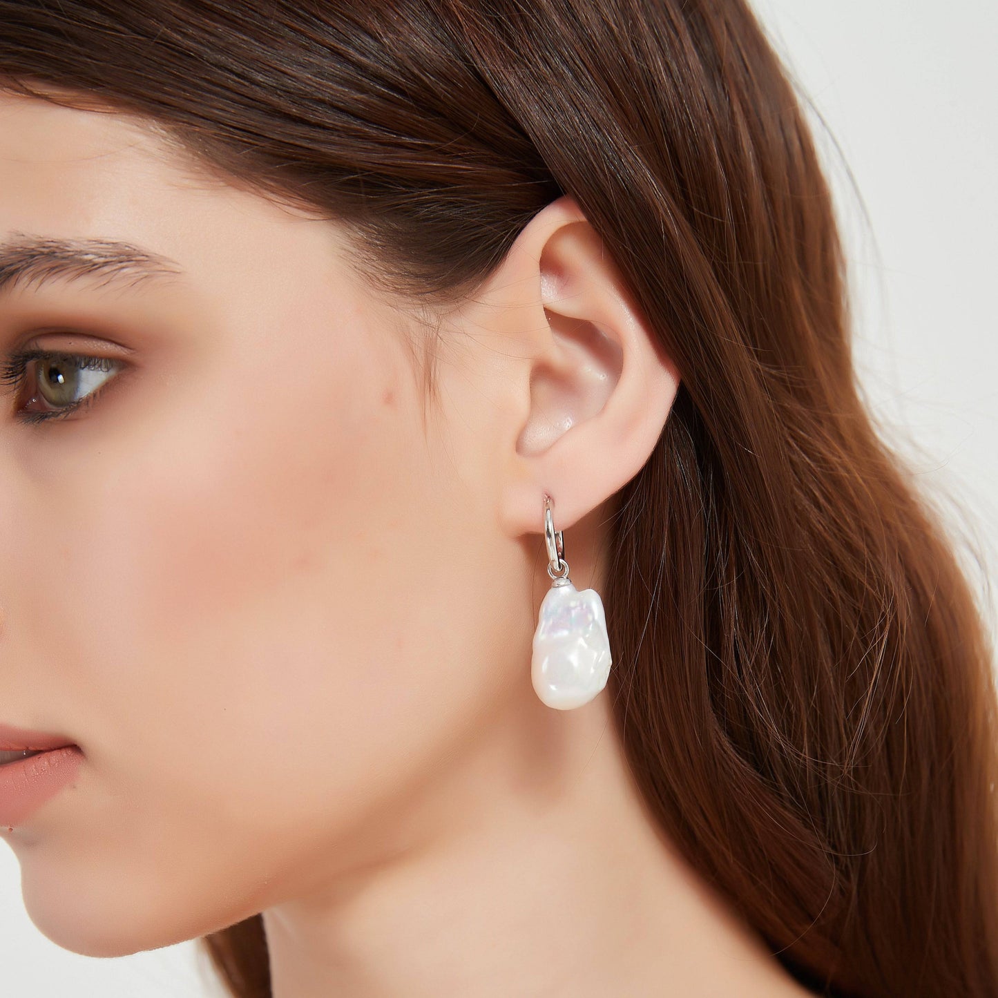 Large Baroque Pearl Drop Hoop Earrings