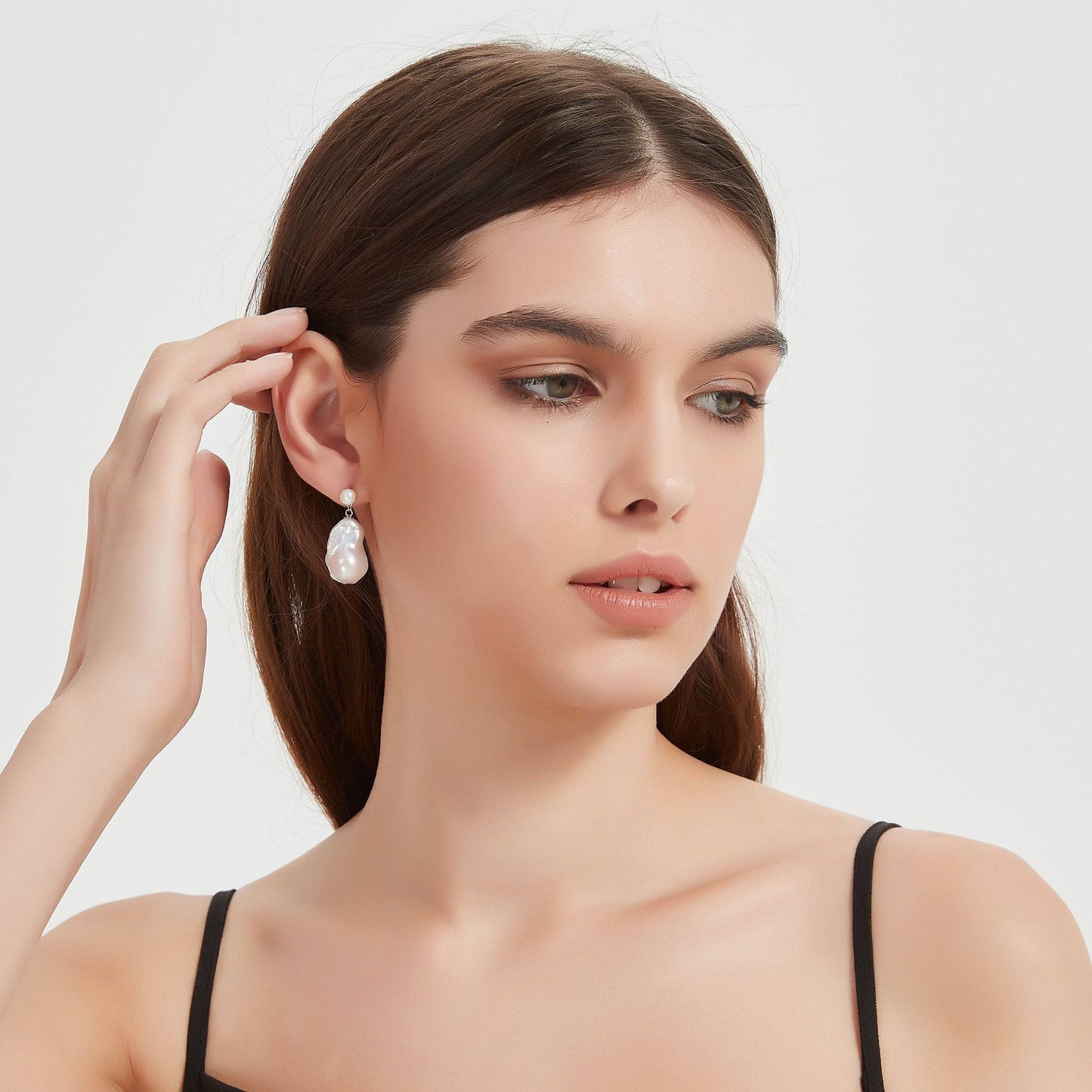 Baroque Pearl Drop Earrings in Dual-Tone Design