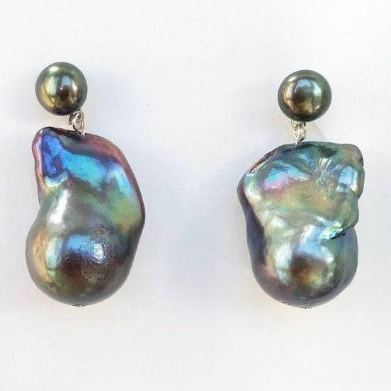 Baroque Pearl Drop Earrings in Dual-Tone Design