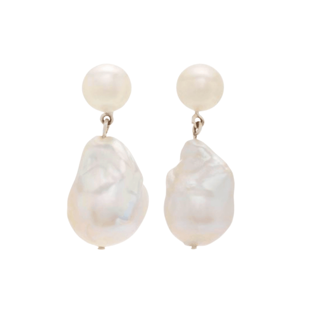 Baroque Pearl Drop Earrings in Dual-Tone Design