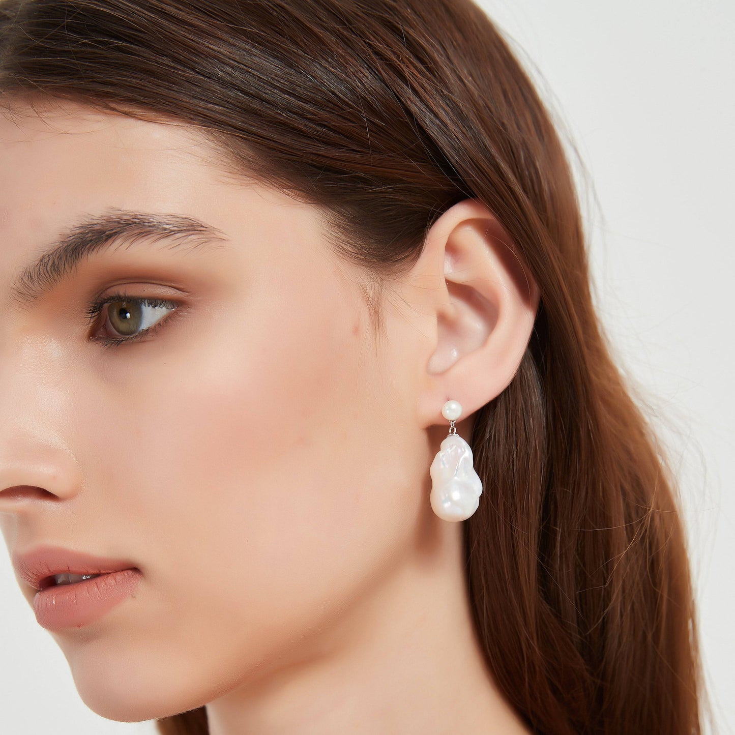 Baroque Pearl Drop Earrings in Dual-Tone Design