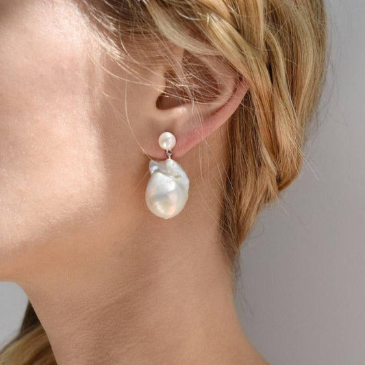 Baroque Pearl Drop Earrings in Dual-Tone Design