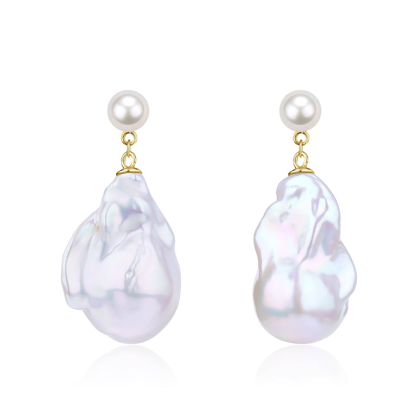 Baroque Pearl Drop Earrings in Dual-Tone Design