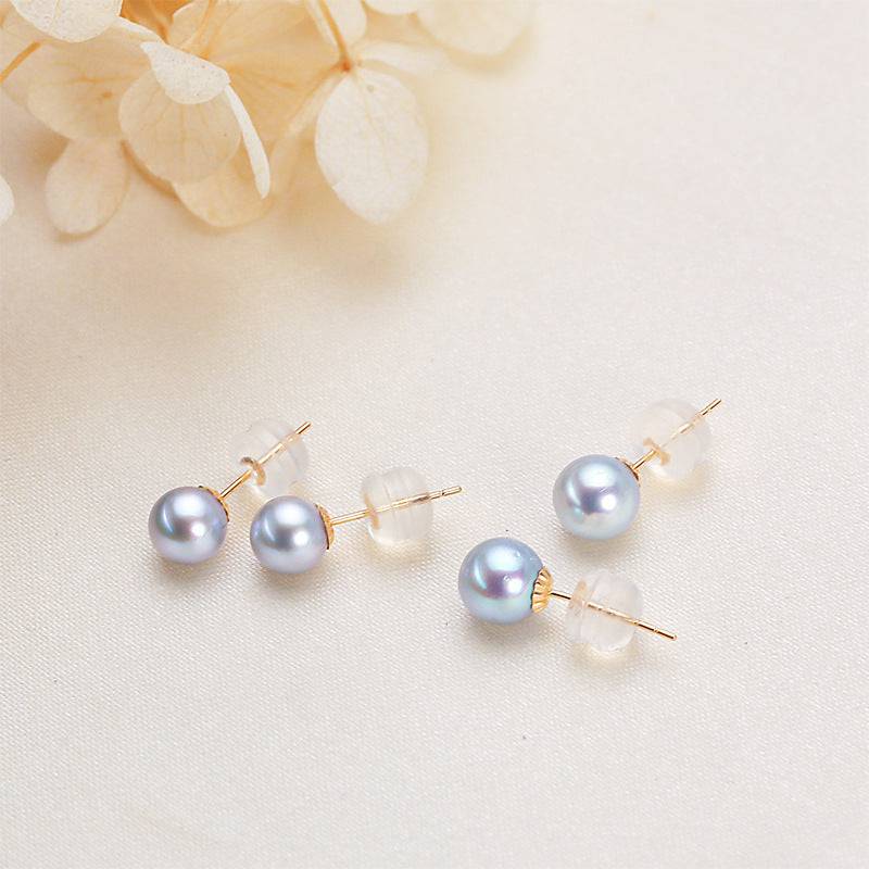 Blue Pearl and Silver Stud Earrings