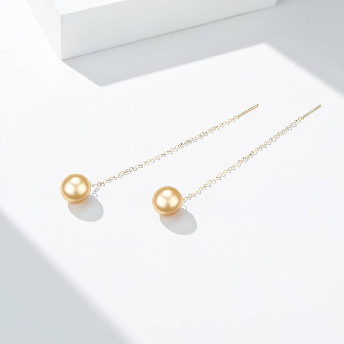 Golden Pearl Drop Ear Threader Earrings