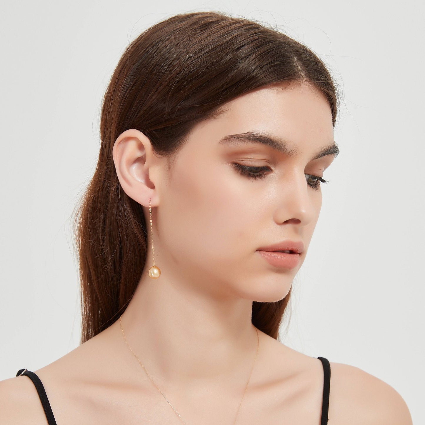 Golden Pearl Drop Ear Threader Earrings