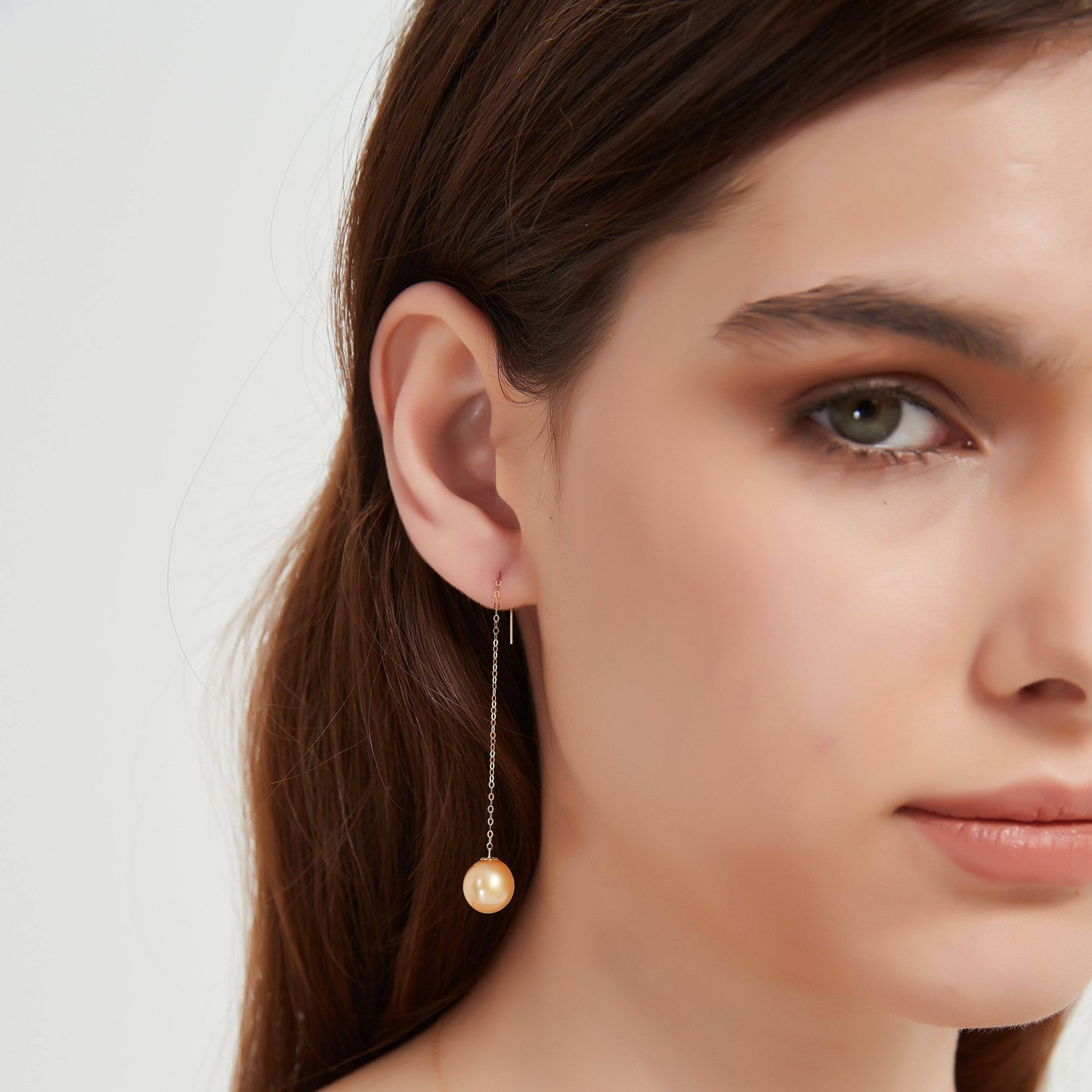 Golden Pearl Drop Ear Threader Earrings