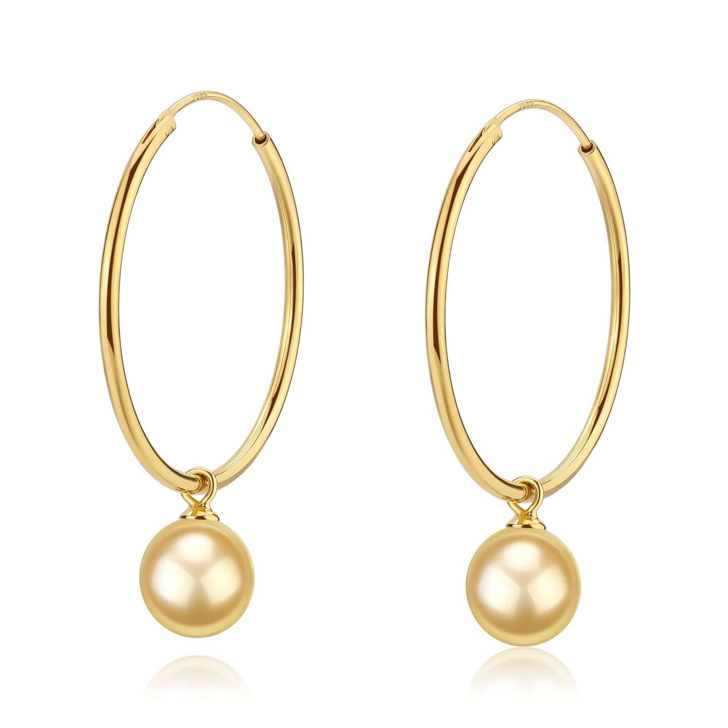 Large Hoop Earrings with South Sea Golden Pearls