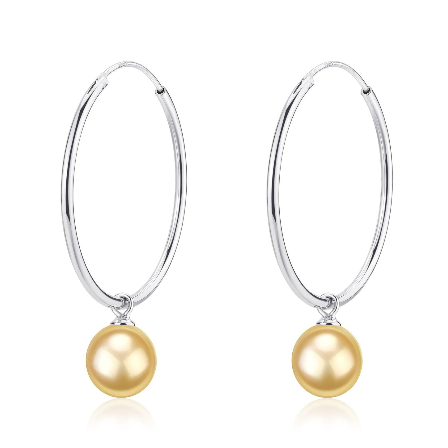 Large Hoop Earrings with South Sea Golden Pearls